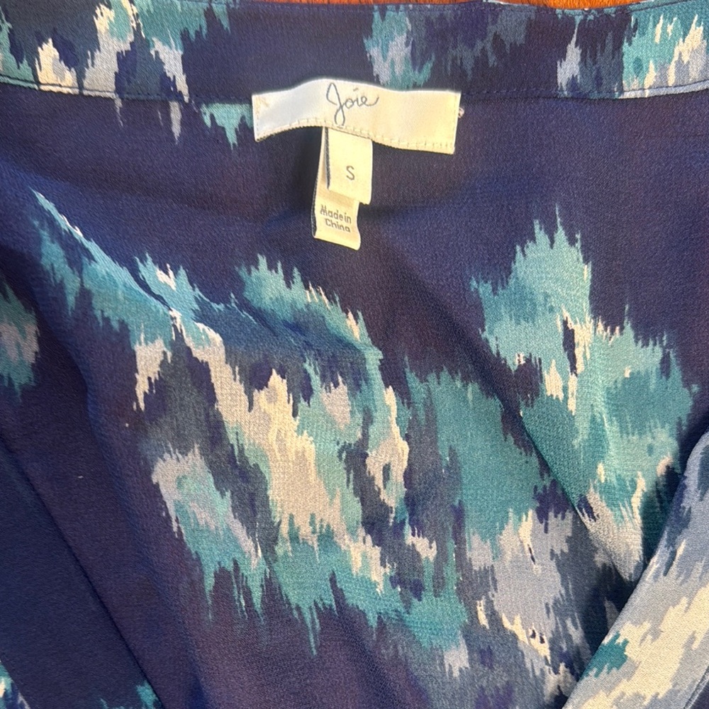 Joie Navy and Aqua Patterned Blouse